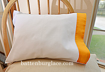 Pillowcases White with Apricot trimming. Set of 2